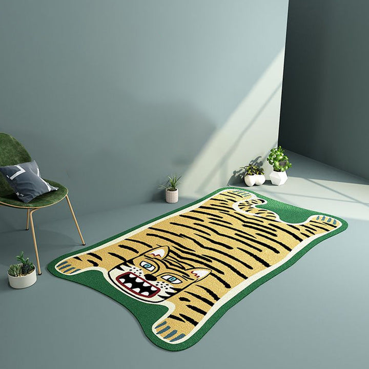 Stornfield | Irregular Yellow and Brown Rug Kids Room Animal Pattern Tiger Leopard Lion Stain Resistant Polyester Rug