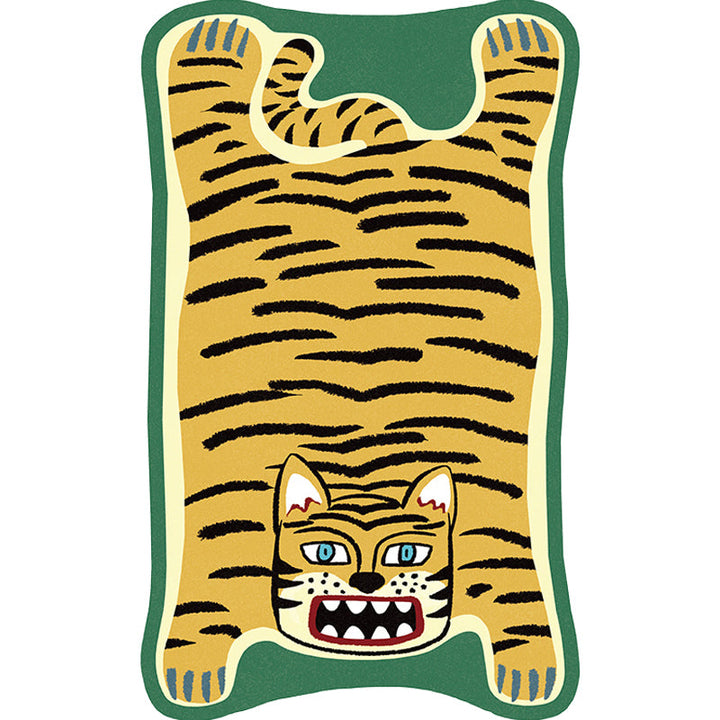 Stornfield | Irregular Yellow and Brown Rug Kids Room Animal Pattern Tiger Leopard Lion Stain Resistant Polyester Rug
