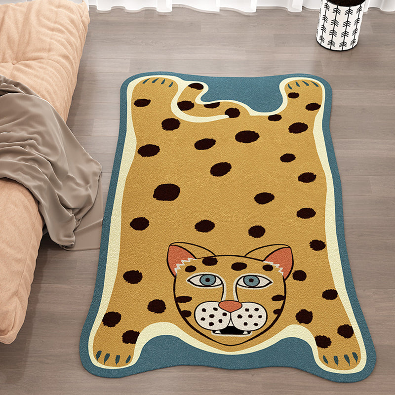 Stornfield | Irregular Yellow and Brown Rug Kids Room Animal Pattern Tiger Leopard Lion Stain Resistant Polyester Rug