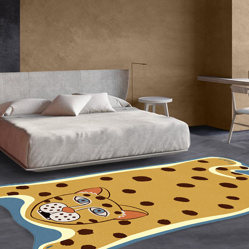 Stornfield | Irregular Yellow and Brown Rug Kids Room Animal Pattern Tiger Leopard Lion Stain Resistant Polyester Rug