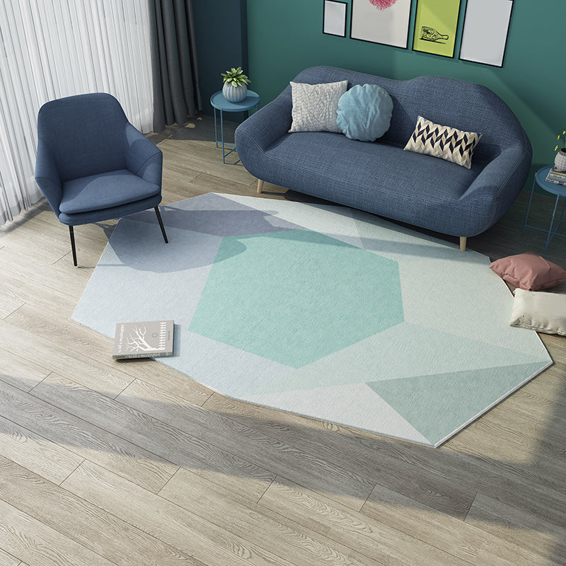 Stornfield | Green and Blue Irregular Area Rug Bedroom Novelty Color Block Pattern Polyester Carpet Stain Resistant