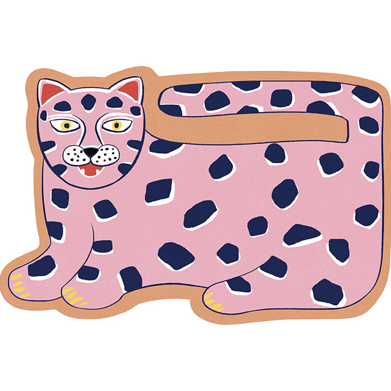 Stornfield | Stylish Irregular Children's Rug in Pink and Brown with Tiger Lion Animal Motif Polyester Washable Rug for Kids' Room