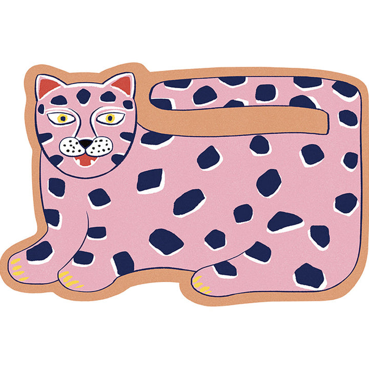 Stornfield | Stylish Irregular Children's Rug in Pink and Brown with Tiger Lion Animal Motif Polyester Washable Rug for Kids' Room