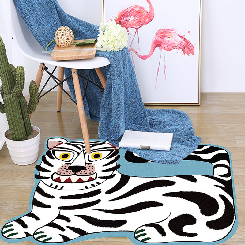 Stornfield | Stylish Irregular Children's Rug in Pink and Brown with Tiger Lion Animal Motif Polyester Washable Rug for Kids' Room
