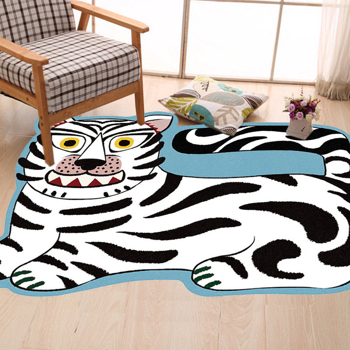 Stornfield | Stylish Irregular Children's Rug in Pink and Brown with Tiger Lion Animal Motif Polyester Washable Rug for Kids' Room