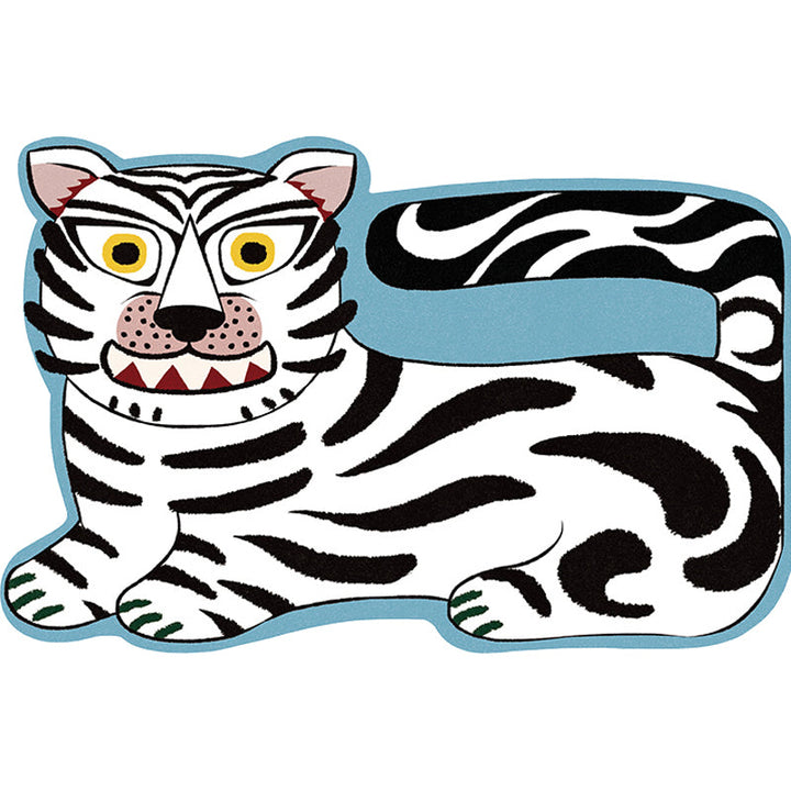 Stornfield | Stylish Irregular Children's Rug in Pink and Brown with Tiger Lion Animal Motif Polyester Washable Rug for Kids' Room
