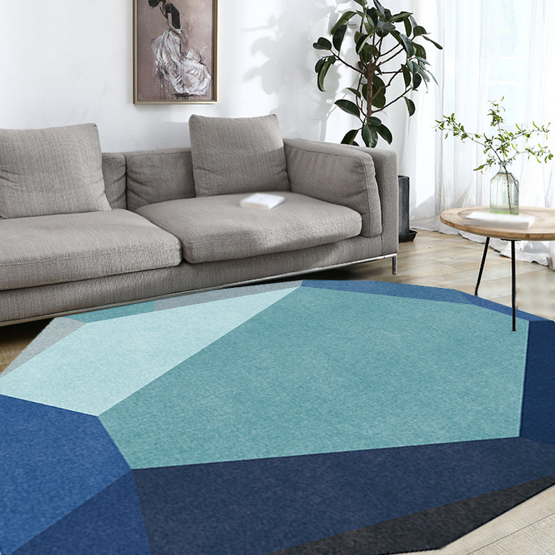 Stornfield | Novelty Irregular Grey and Blue Color Block Polyester Washable Bedroom Rug