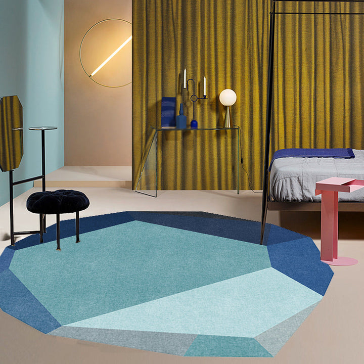 Stornfield | Novelty Irregular Grey and Blue Color Block Polyester Washable Bedroom Rug