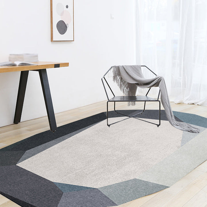 Stornfield | Novelty Irregular Grey and Blue Color Block Polyester Washable Bedroom Rug