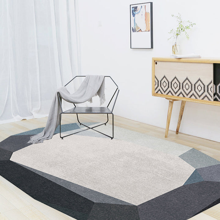 Stornfield | Novelty Irregular Grey and Blue Color Block Polyester Washable Bedroom Rug