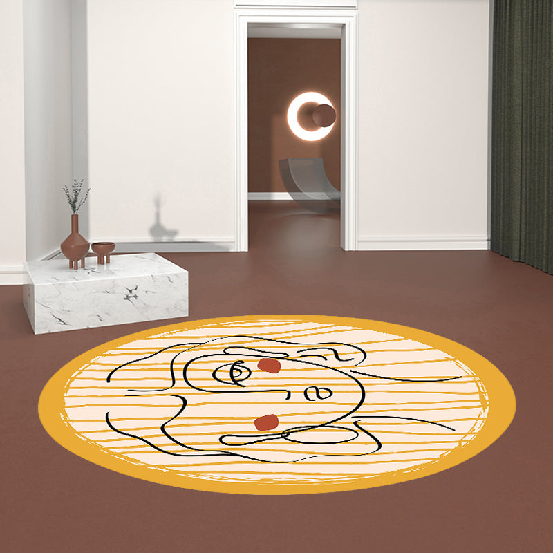 Stornfield | Novelty Abstract Print Yellow Irregular Living Room Polyester Non-Slip Back Area Rug