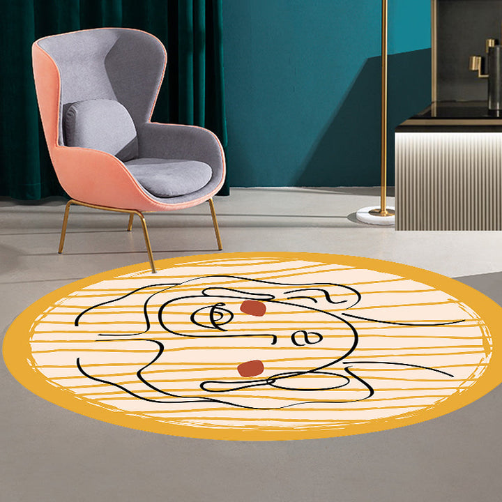 Stornfield | Novelty Abstract Print Yellow Irregular Living Room Polyester Non-Slip Back Area Rug