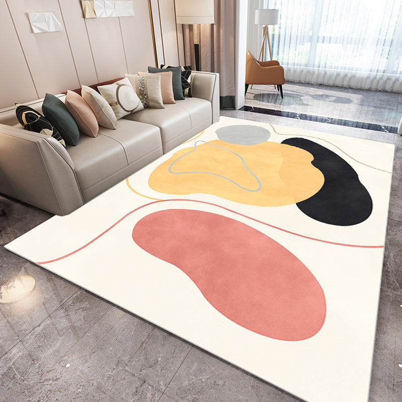Stornfield | Beige Abstract Polyester Rug Modern Non-Slip Area Rug Pet Friendly for Living Room
