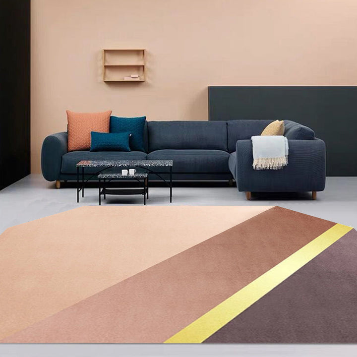 Stornfield | Novelty Brown Color Block Irregular Living Room Rug Stain-Resistant Polyester Rectangular Mat