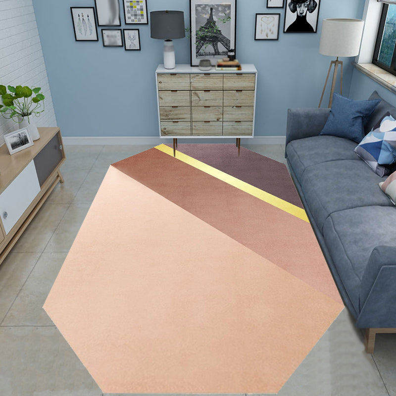 Stornfield | Novelty Brown Color Block Irregular Living Room Rug Stain-Resistant Polyester Rectangular Mat