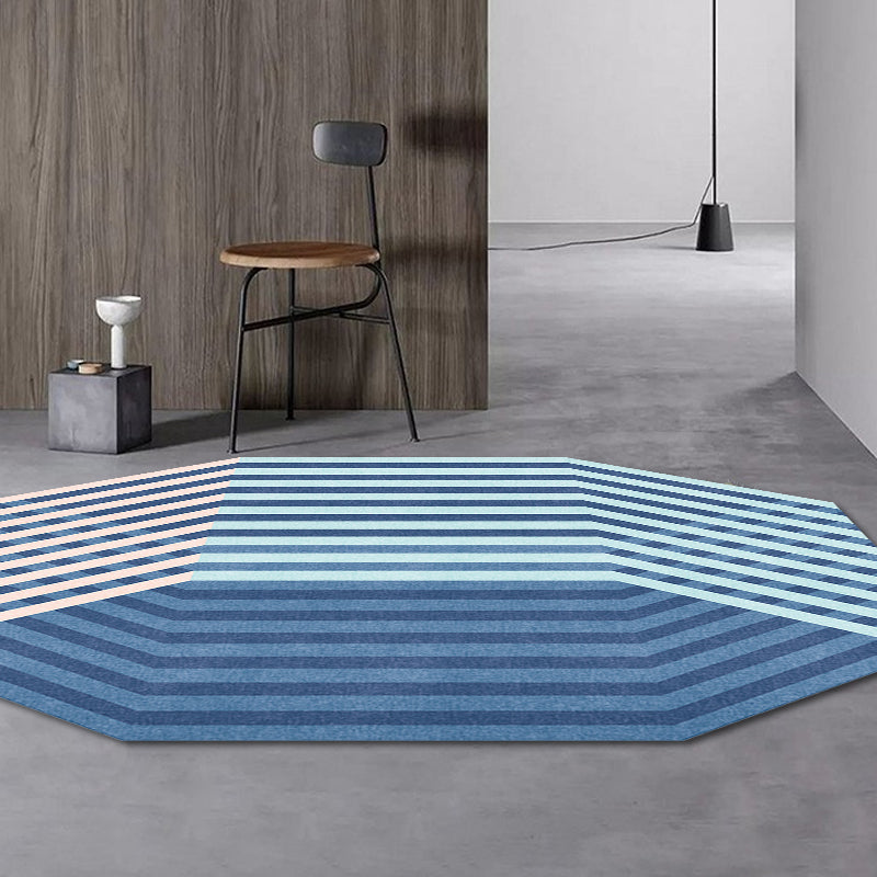 Stornfield | Modern Irregular Blue Striped Velvet Rug Washable Polyester Carpet for Home Decor