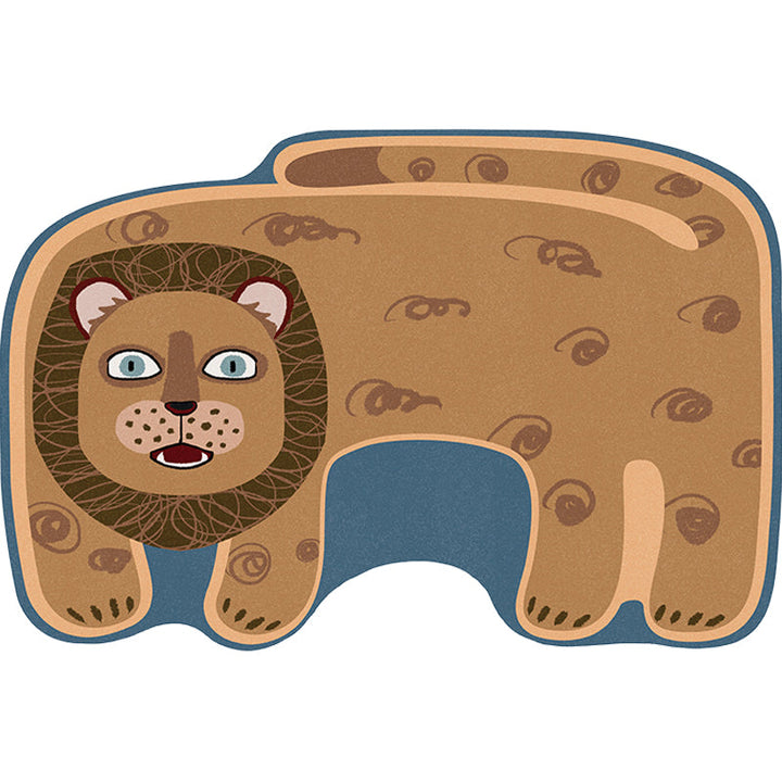 Stornfield | Kids Irregular Bedroom Rug in Red and Brown with Tiger Lion Leopard Print Polyester Rug with Non-Slip Base