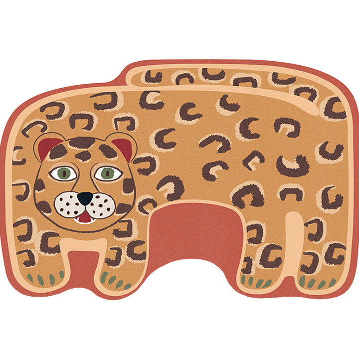Stornfield | Kids Irregular Bedroom Rug in Red and Brown with Tiger Lion Leopard Print Polyester Rug with Non-Slip Base