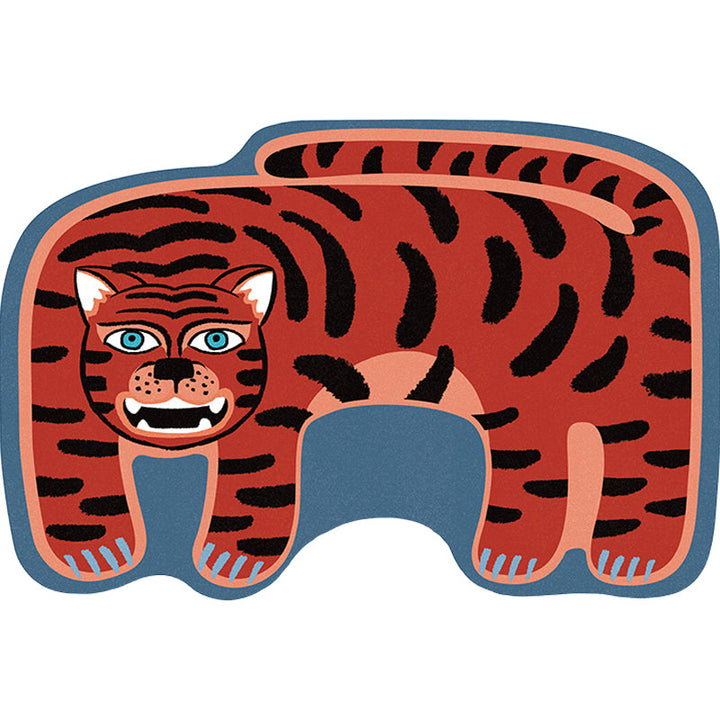 Stornfield | Kids Irregular Bedroom Rug in Red and Brown with Tiger Lion Leopard Print Polyester Rug with Non-Slip Base