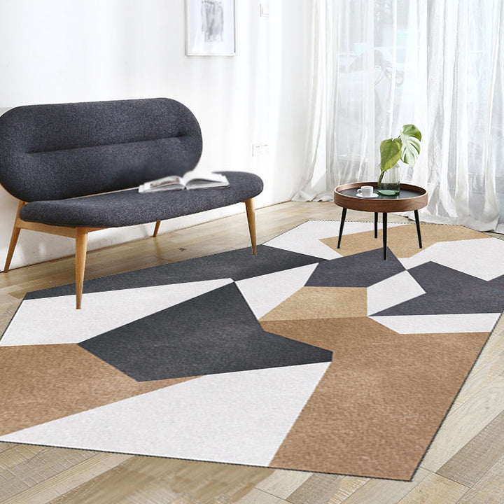 Stornfield | Modern Irregular Design Rug in Black and Brown Color Block Pattern Washable Polyester Rug for Home Decor