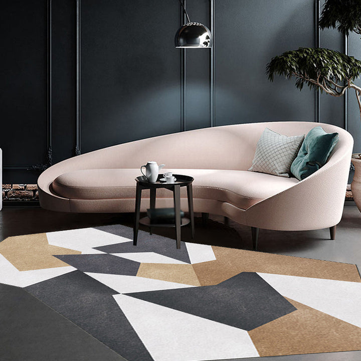 Stornfield | Modern Irregular Design Rug in Black and Brown Color Block Pattern Washable Polyester Rug for Home Decor