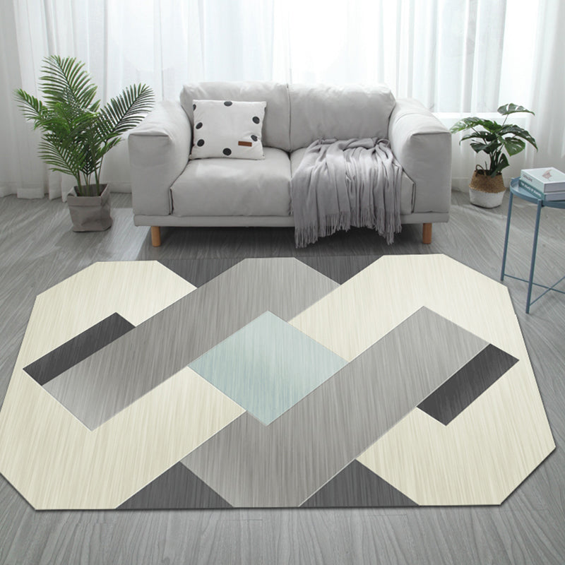 Stornfield | Irregular Casual Bedroom Rug in Grey and Ivory with Color Block Pattern Washable Polyester Rug Area Rug