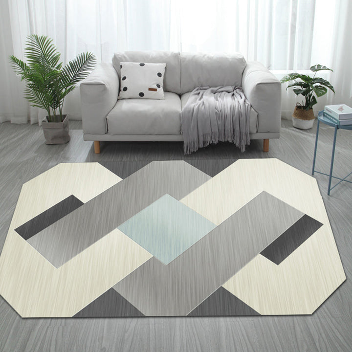 Stornfield | Irregular Casual Bedroom Rug in Grey and Ivory with Color Block Pattern Washable Polyester Rug Area Rug