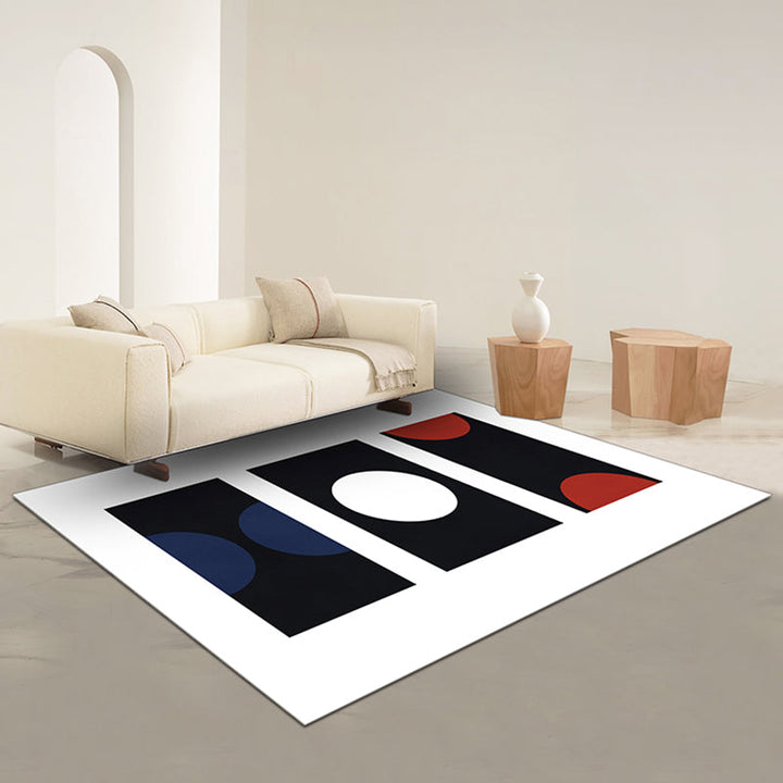 Stornfield | Black and Red Abstract Polyester Rug Modern Washable Pet-Friendly Rug for Living Room