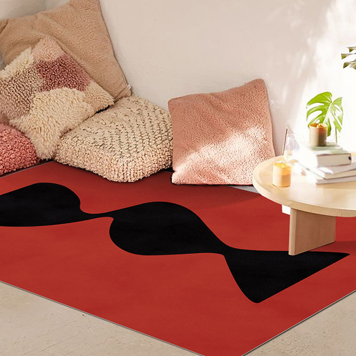 Stornfield | Black and Red Abstract Polyester Rug Modern Washable Pet-Friendly Rug for Living Room