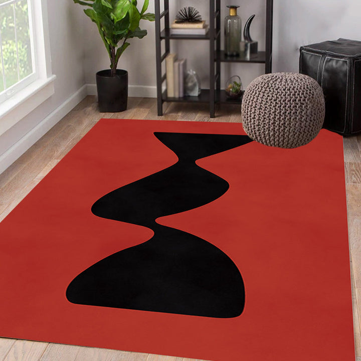 Stornfield | Black and Red Abstract Polyester Rug Modern Washable Pet-Friendly Rug for Living Room