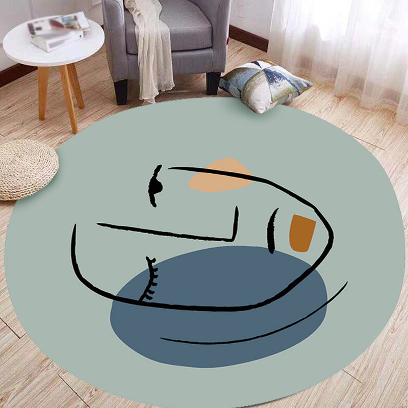 Stornfield | Original Blue Living Room Rug with Abstract Face Print Polyester Area Rug, Pet-Friendly