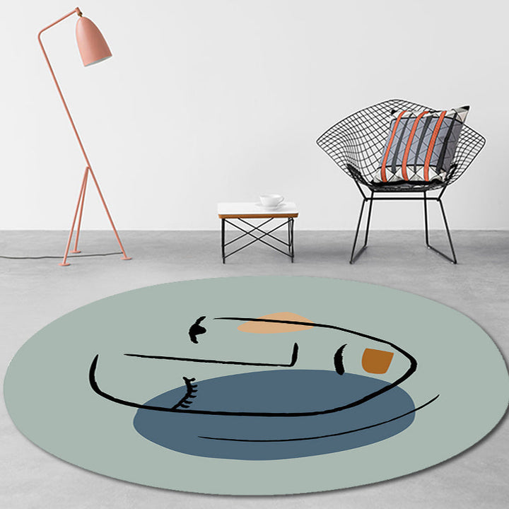 Stornfield | Original Blue Living Room Rug with Abstract Face Print Polyester Area Rug, Pet-Friendly