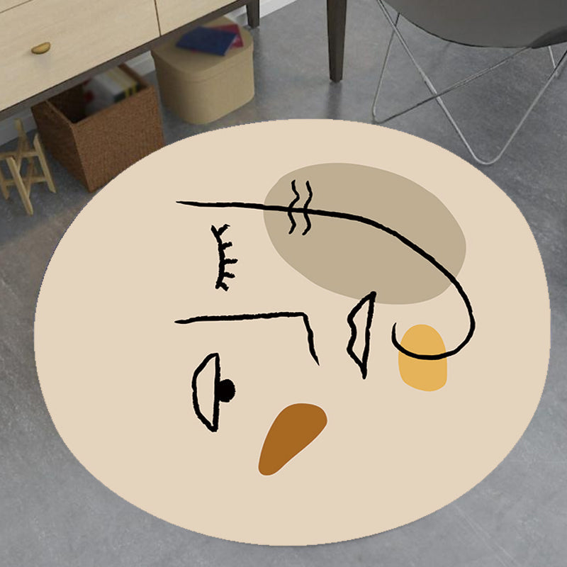 Stornfield | Irregular Ivory Bedroom Rug Abstract Paint Pattern Polyester Area Rug Stain Resistant