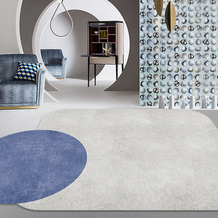 Stornfield | Innovative Living Room Rug, Grey and Pink Circle and Rectangle, with Color Block Patterns, Non-Slip Polyester Rug