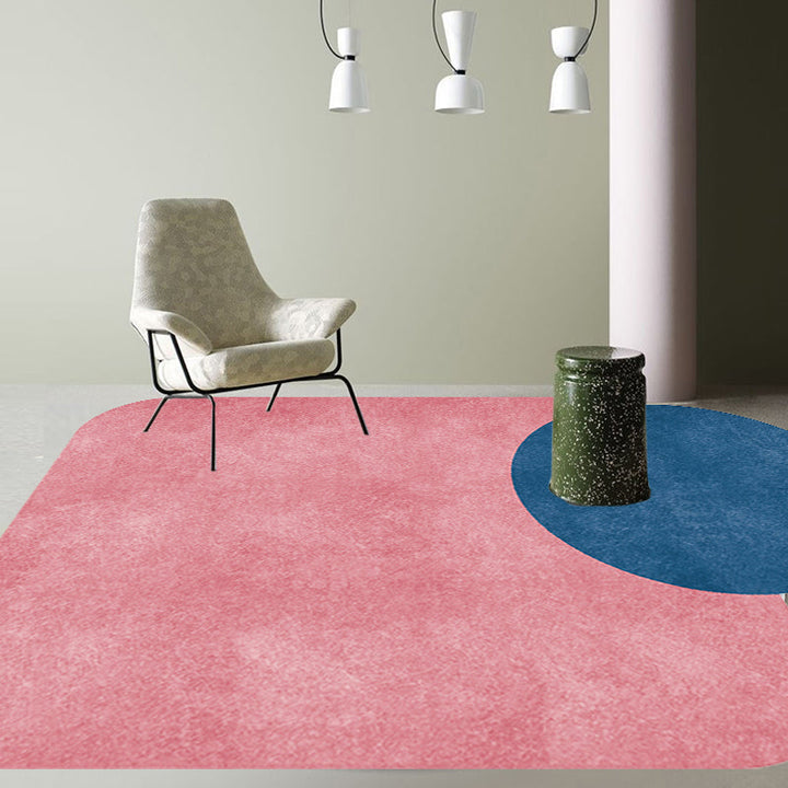 Stornfield | Innovative Living Room Rug, Grey and Pink Circle and Rectangle, with Color Block Patterns, Non-Slip Polyester Rug