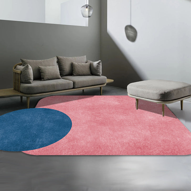 Stornfield | Innovative Living Room Rug, Grey and Pink Circle and Rectangle, with Color Block Patterns, Non-Slip Polyester Rug