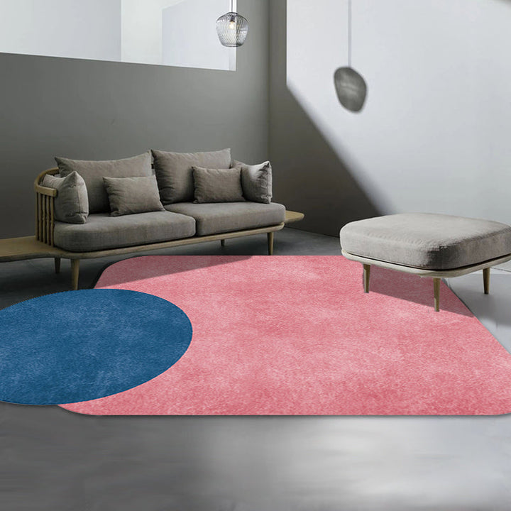 Stornfield | Innovative Living Room Rug, Grey and Pink Circle and Rectangle, with Color Block Patterns, Non-Slip Polyester Rug