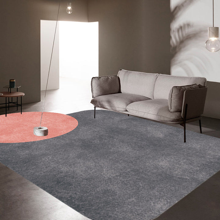 Stornfield | Innovative Living Room Rug, Grey and Pink Circle and Rectangle, with Color Block Patterns, Non-Slip Polyester Rug