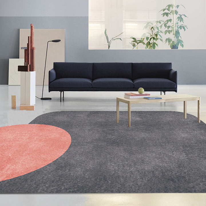 Stornfield | Innovative Living Room Rug, Grey and Pink Circle and Rectangle, with Color Block Patterns, Non-Slip Polyester Rug