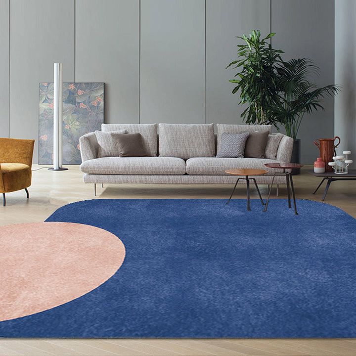 Stornfield | Innovative Living Room Rug, Grey and Pink Circle and Rectangle, with Color Block Patterns, Non-Slip Polyester Rug