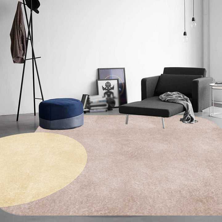 Stornfield | Innovative Living Room Rug, Grey and Pink Circle and Rectangle, with Color Block Patterns, Non-Slip Polyester Rug