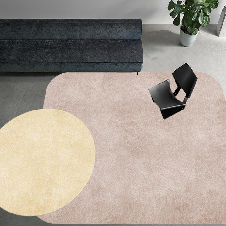 Stornfield | Innovative Living Room Rug, Grey and Pink Circle and Rectangle, with Color Block Patterns, Non-Slip Polyester Rug