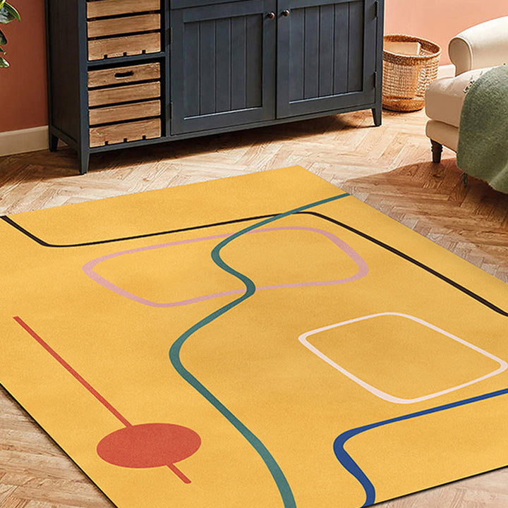 Stornfield | Nordic Modernism Blue and Yellow Rug Pet-Friendly Abstract Rug Non-Slip Bedroom Rug