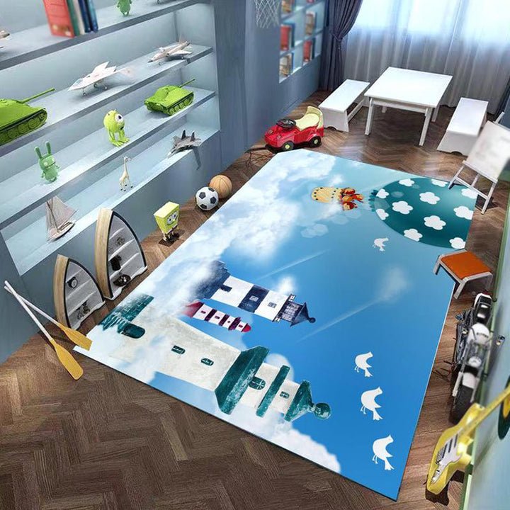 Stornfield | Beautiful polyester rug with pink and green cartoon character pattern, kids rug, pet friendly, washable, non-slip, floor rug for kids' room