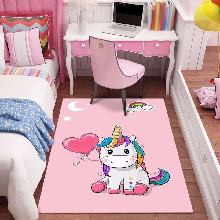 Stornfield | Beautiful polyester rug with pink and green cartoon character pattern, kids rug, pet friendly, washable, non-slip, floor rug for kids' room