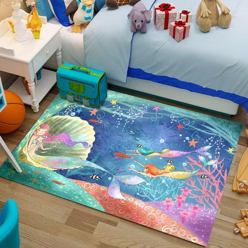 Stornfield | Beautiful polyester rug with pink and green cartoon character pattern, kids rug, pet friendly, washable, non-slip, floor rug for kids' room
