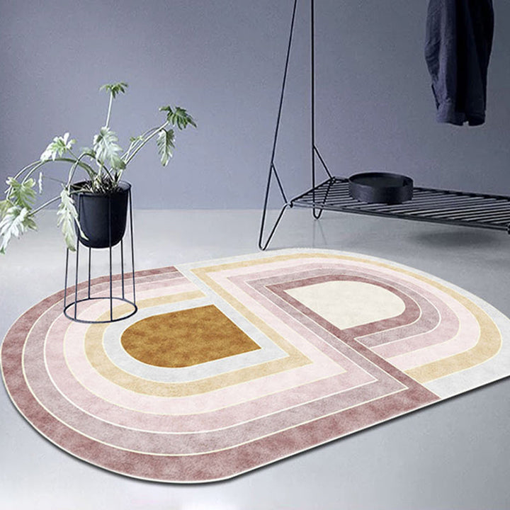 Stornfield | Pink Bedroom Rug Polyester Color Block Pattern Area Rug Machine Washable