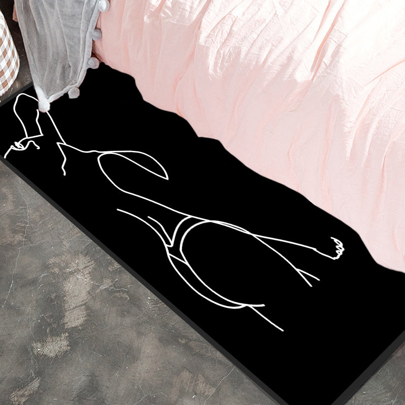 Stornfield | Modern Original Black Abstract Polyester Rug Non-slip and Pet-friendly for Bedroom
