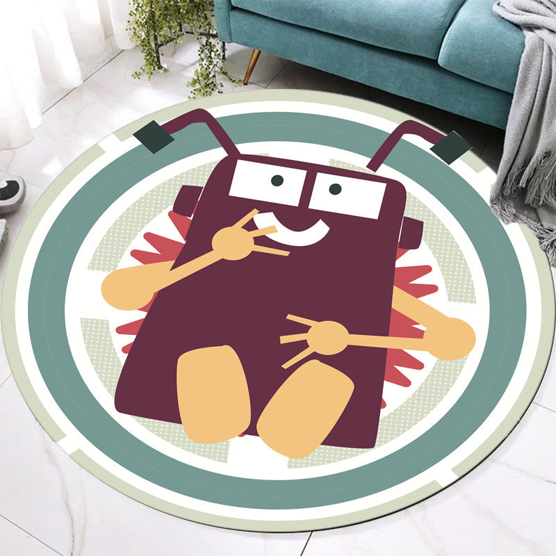 Stornfield | Stylish Rug with Cartoon Character Pattern Green Washable Polyester Non-slip Pet-Friendly Kids' Rug for Nursery