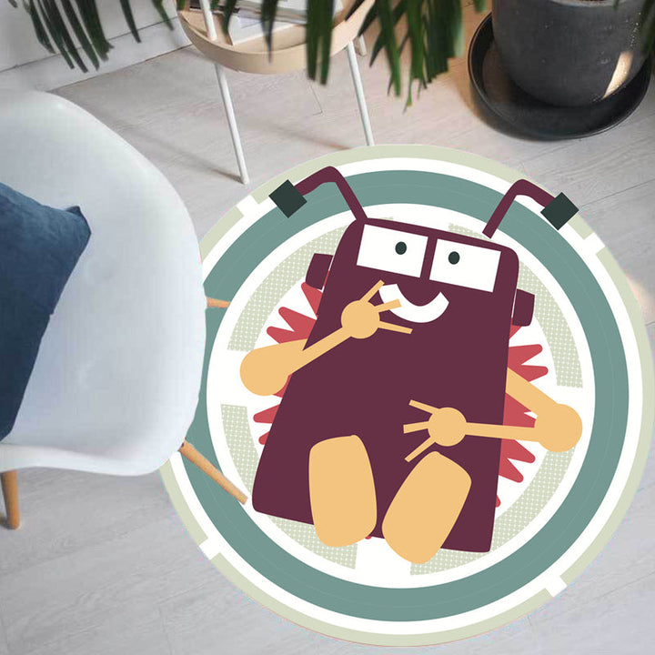 Stornfield | Stylish Rug with Cartoon Character Pattern Green Washable Polyester Non-slip Pet-Friendly Kids' Rug for Nursery